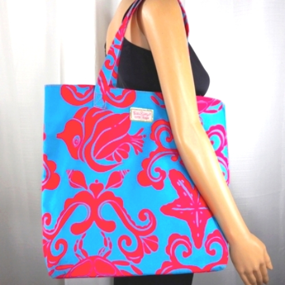 LILLY PULITZER for Estee Lauder Poly Canvas Lined Open Beach Tote WornNo…